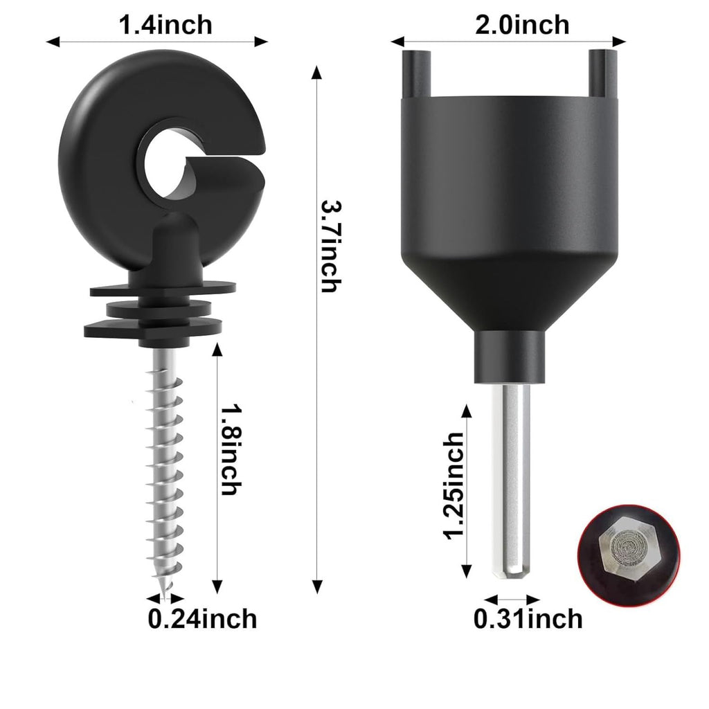 50 Pcs Black Electric Fence Insulator Screw-in Insulator Fence Ring Post Wood Post Insulator and 1 Pc Free Insulator Socket Tool (Grid System Accessories for Animal Husbandry Electronic)