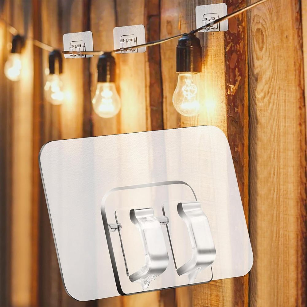 Hooks for Outdoor String Lights Clips: 50Pcs Heavy Duty Light Hook with Waterproof Adhesive Strips - Outside Clear Cord Holders for Hanging Christmas Lighting - Outdoors Sticky Clip