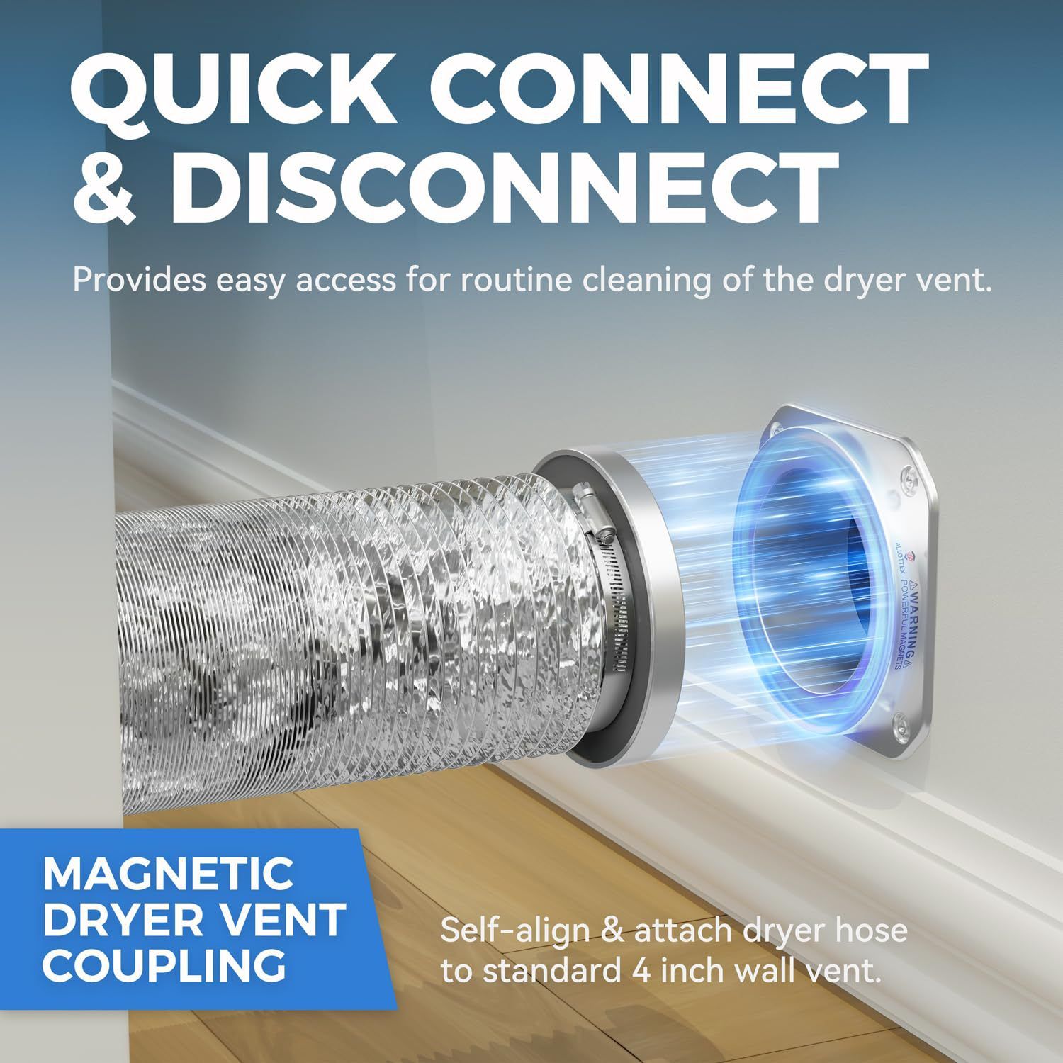 Magnetic Dryer Vent Coupling Airtight Seal Dryer Vent Connector Kit Easy to Clean Quick Connector Including a 2.6ft 4" Duct and two Clamps