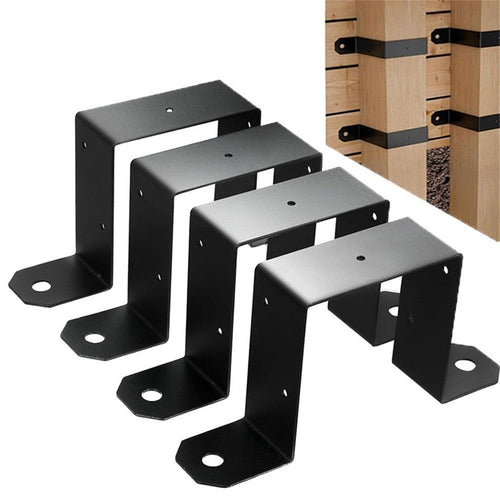 4Pcs Black Strap Heavy Duty Wood Deck Fence Tie for 4"x4" Post U-Shaped Pipe Clamp Bracket Gazebo Mounting Brackets