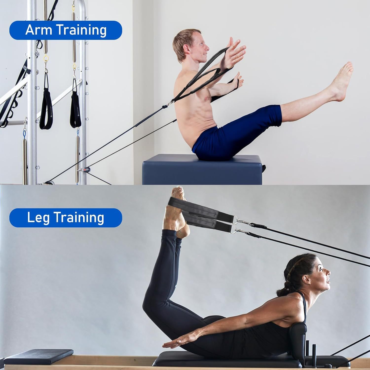 Pilates Straps - Double Loop D-Ring Straps for Reformer, Padded, Home Gym Workout 1 Pair Pilates Double Loop Straps for Reformer Fitness D-Ring Straps Handle,