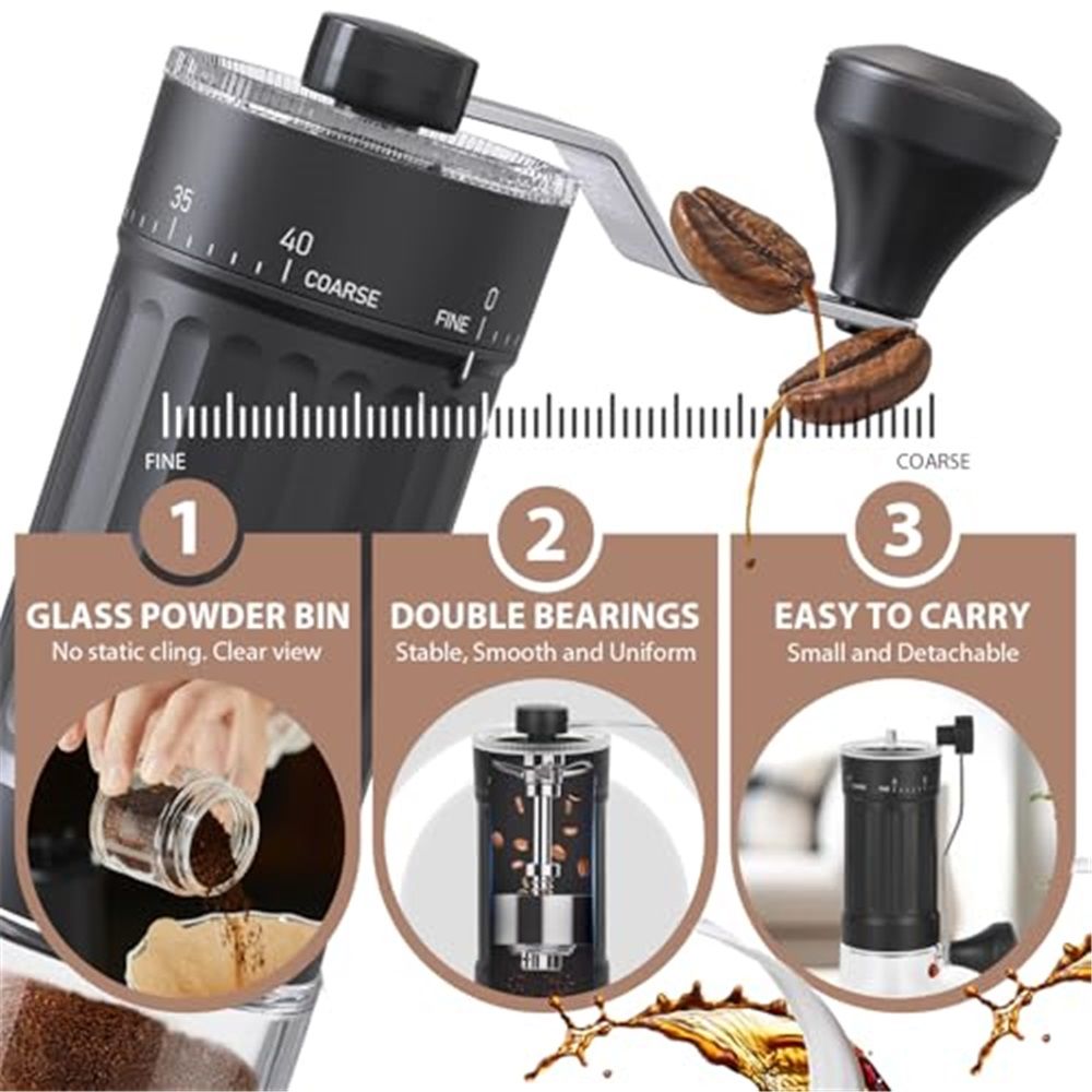 Mini Manual Coffee Grinder with 40 Adjustable Settings, Portable Hand Coffee Bean Mill with 25g Capacity, Conical Burr Coffee Grinder with Crank for Travel, Camping, Office, Espresso, Pour Over, etc
