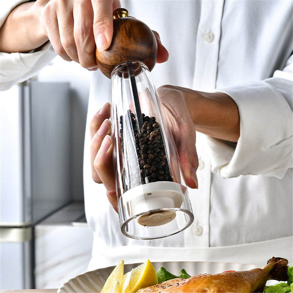 Pepper Mill Manual Salt and Pepper Grinder Set, Classic Transparent Pepper Grinder Salt Mills 2pcs 8in，Solid Wood Hand Shaker Rotor Pepper Salt Grinder Ceramic Core Adjustable Coarseness Spices
