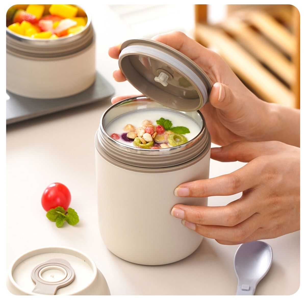 30oz Adults Vacuum Insulated Wide Mouth Soup Food Thermos Hot Food Jar with Keep Thermal Portable 2 Tier Stackable Bento Hot Food Containers Lunch Boxes