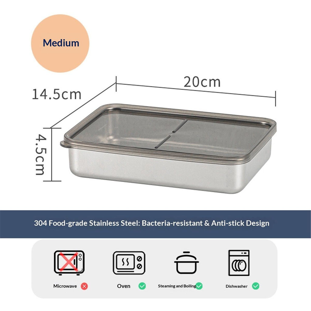 3-Piece Extra Thick 304 Stainless Steel Food Storage Containers with Non-Stick Bottom, Airtight Glass Lids & Silicone Seal, Stackable Kitchen Organization Boxes for Food Preservation