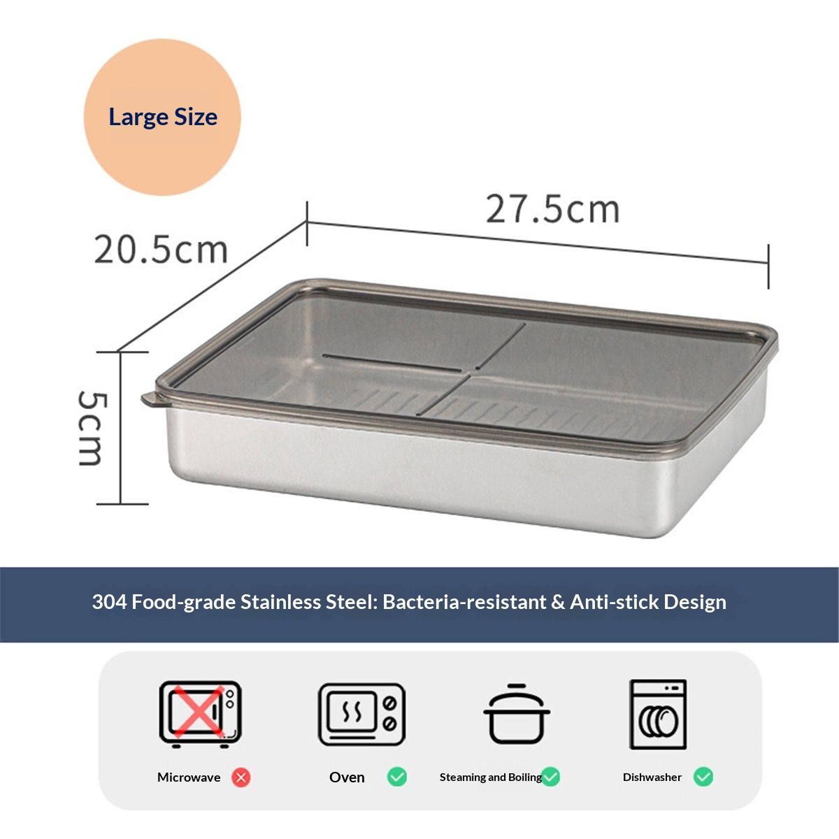 3-Piece Extra Thick 304 Stainless Steel Food Storage Containers with Non-Stick Bottom, Airtight Glass Lids & Silicone Seal, Stackable Kitchen Organization Boxes for Food Preservation