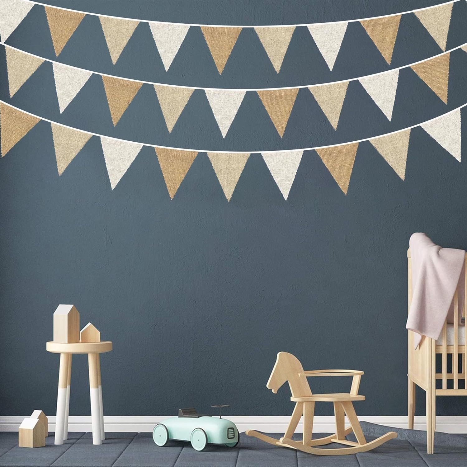 26Ft Banner Triangle Pennant Flag linen-like Bunting Garland Streamers for Birthday Wedding Baby Shower Engagement Camping Rustic Boho Spring Easter Holidays Graduation Party Decorations