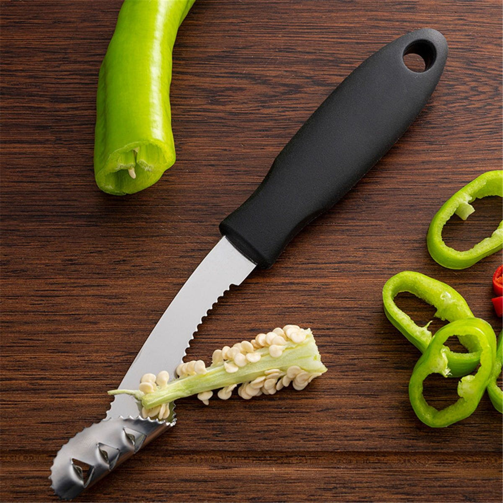 3pcs Corer Tool with Serrated Slice and Rubber Handle Easily Seed Remover or Slice off Vegetables tops for Efficient Cooking and Grilling