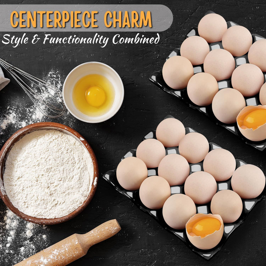 12 Cup Ceramic Egg Tray - Whole Dozen Porcelain Egg Holder Container Storage Organizer Decorative Serving Stand Serveware for Refrigerator Countertop