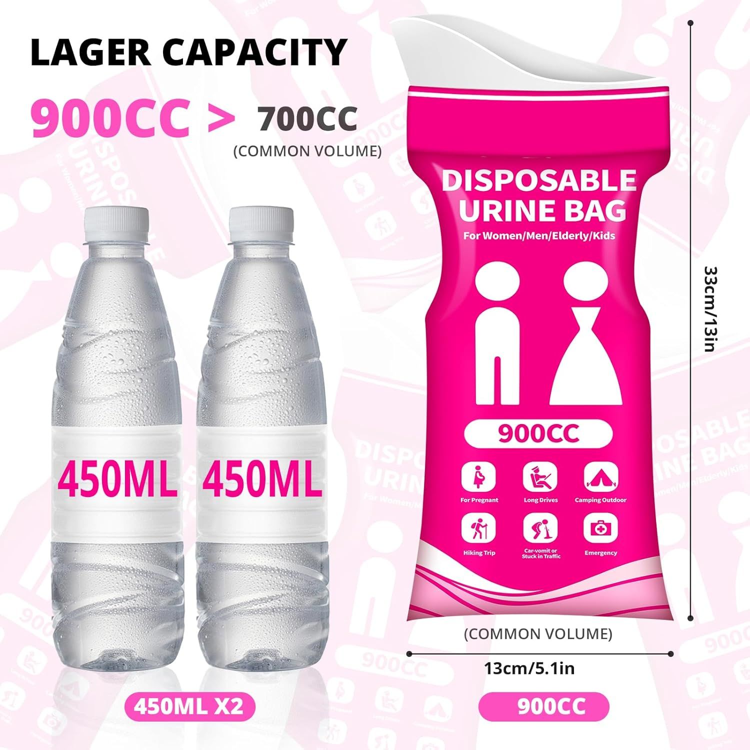 Disposable Urine Bag for Travel - 900ML Portable Pee Bags for Women Men 24 PCS Emergency Vomit Bags Urinal Toilet for Car Camping, Road Trip,Traffic Jam, Pregnant, Kid, Patient