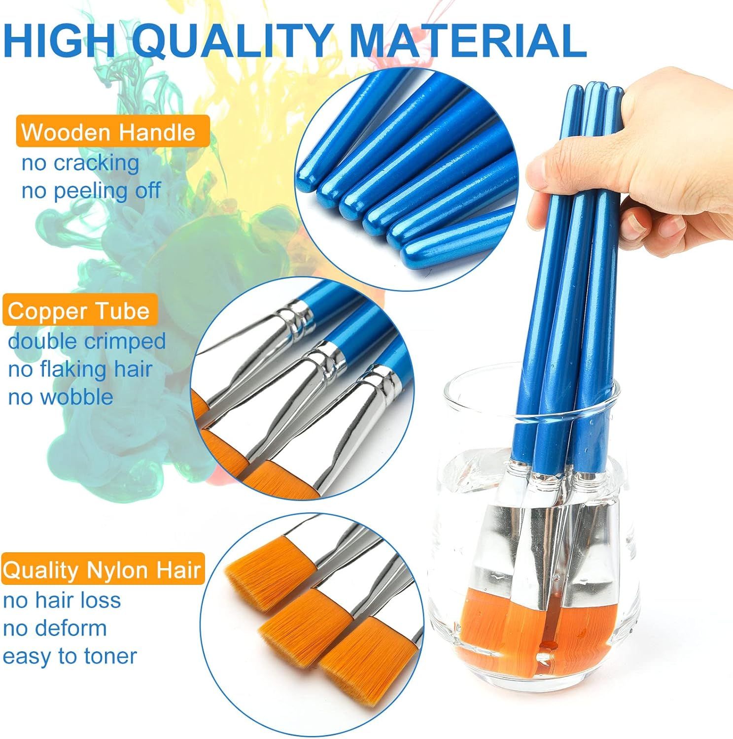 0.78 inch Flat Paint Brushes for Acrylic Painting, 32 Pieces Large Acrylic Paint Brushes Bulk for Acrylic, Watercolor, Oil, Crafts, Face Body Art