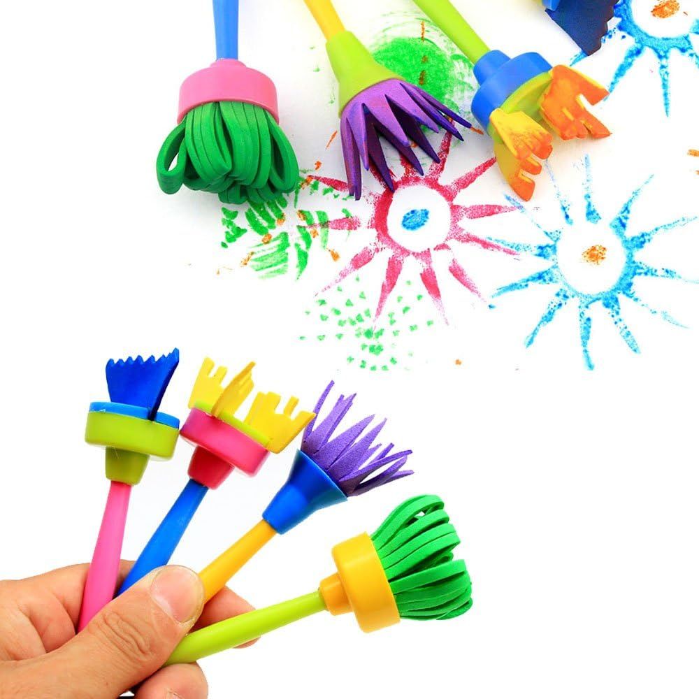 Paint Sponges for Kids,31 pcs of Fun Paint Brushes for Toddlers.Coming with Roller,Flower Pattern Brush, Brush Set, Long Sleeve Waterproof Apron with  Roomy Pockets