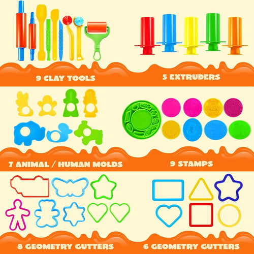 44 Clay Tools Set for Kids, Clay Accessories with Various Plastic Molds, Rolling Pins, Cutters Dough Accessories Includes Cutters Roller, Rolling Pins