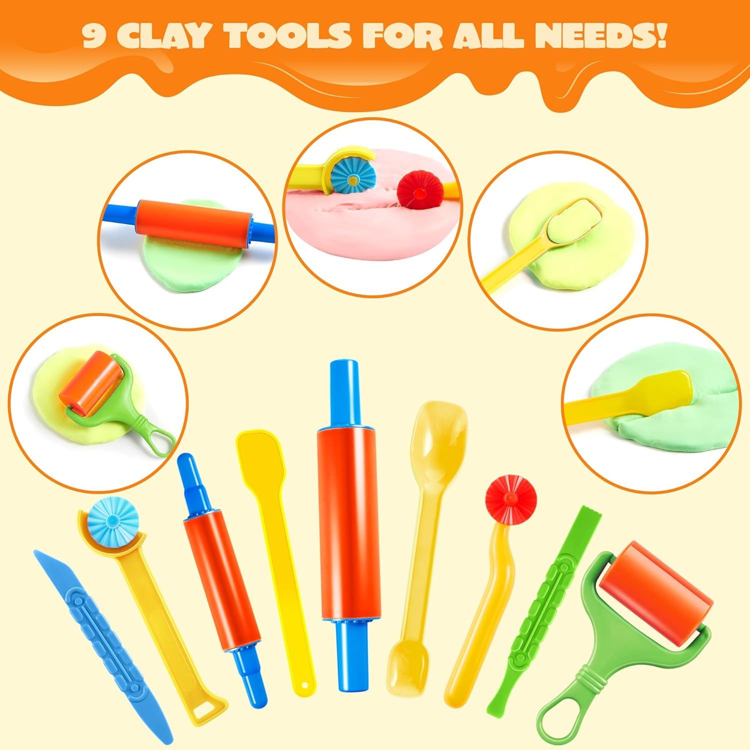 44 Clay Tools Set for Kids, Clay Accessories with Various Plastic Molds, Rolling Pins, Cutters Dough Accessories Includes Cutters Roller, Rolling Pins
