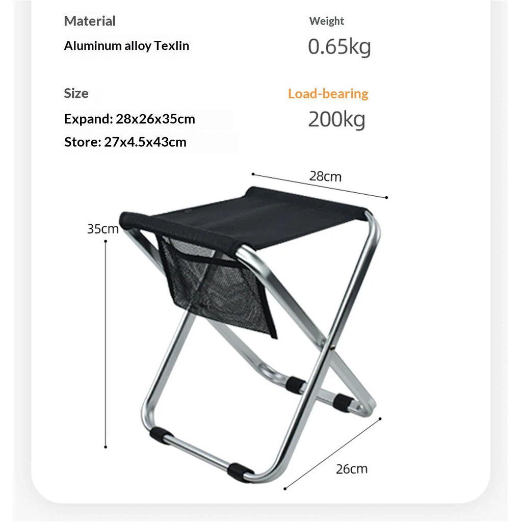 Camping Stool, Portable Folding Stool XXL  Size Camping Stool for  Adults Supports up to 200Kg black
