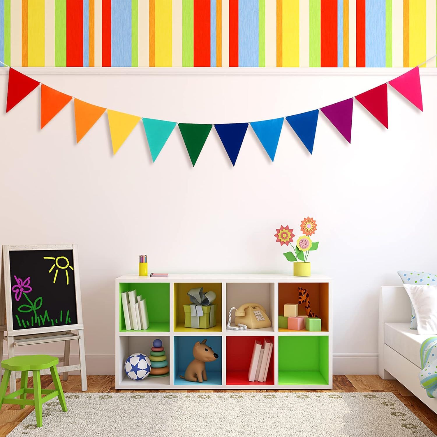 6 Sets Rainbow Pennant Banner Flags Garland Multicolor Bunting String Triangle Flags Bulk DIY Bunting Garland for Carnival Birthday Party Festival Decorations(Rainbow Colors)