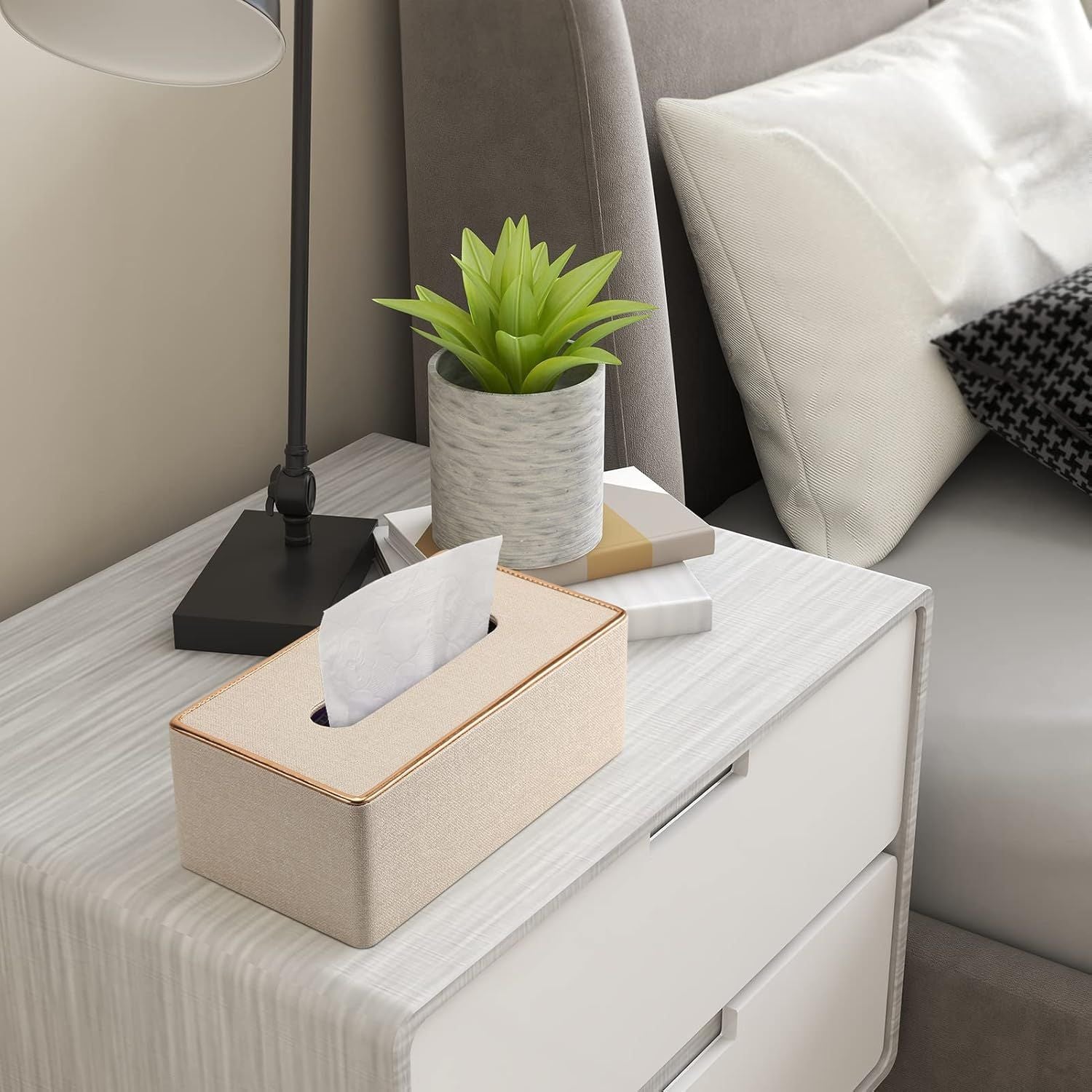 Fashion Leather Tissue Box Holder,Rectangular Tissue Box Cover for Bathroom Dresser Night Stand,Napkin Box Drawer Paper Dispenser,Home Office car Tissue Holder with Magnetic Bottom (Beige)