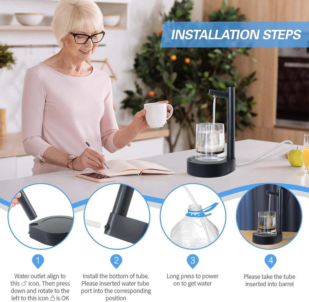 Desktop Water Bottle Dispenser, Portable Electric Water Bottle Pump Countertop for 5 Gallon & Universal Bottles, USB Charging Automatic Water Jug Dispenser for Bedside, Home, Office, Outdoor