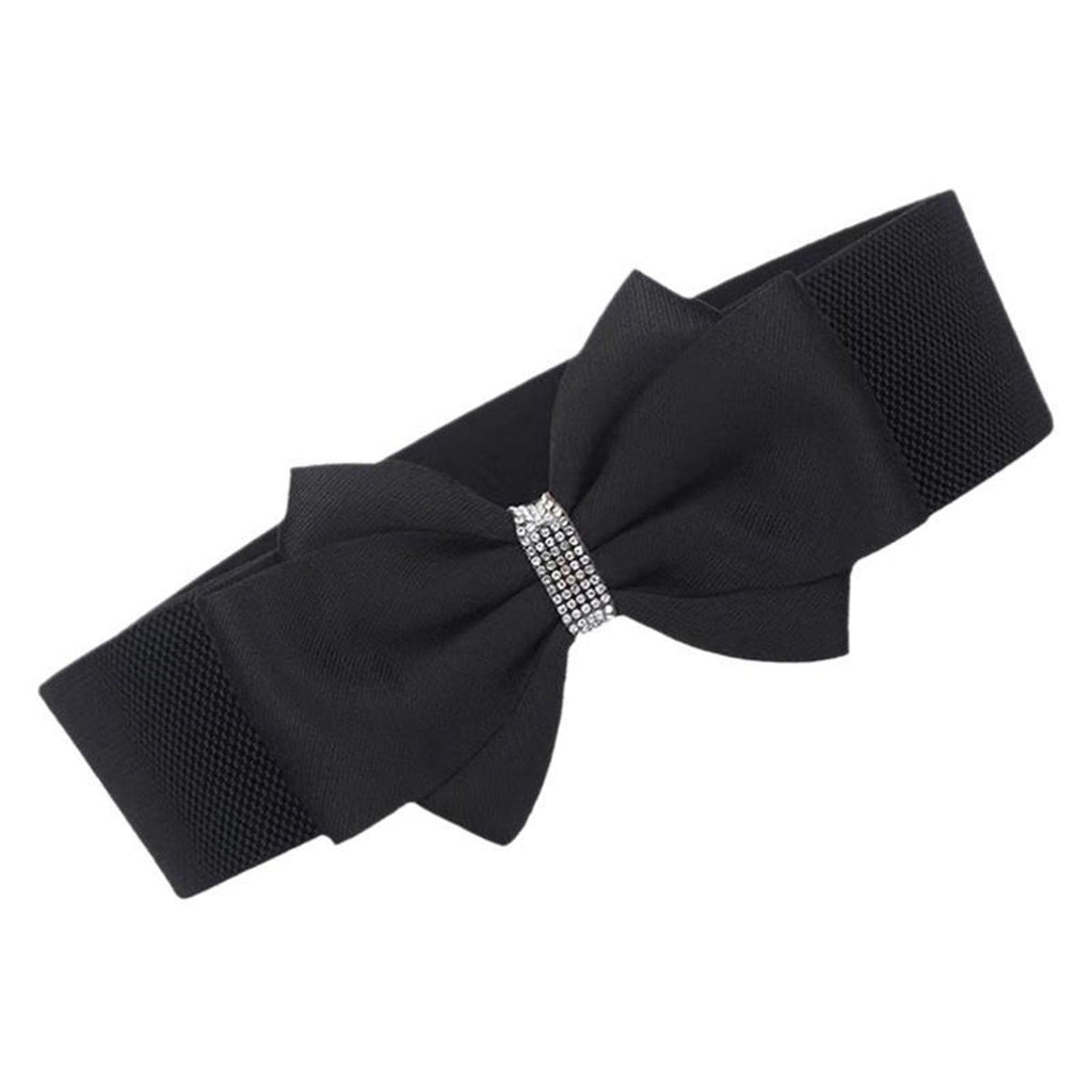 Women's Rhinestone Bow Elastic Wide Belts Stretchy Waist Buckle Belt Women's Circle Rhinestone Elastic Bow Belt Wide Stretch Belts Ladies Waist Accessories for Dress