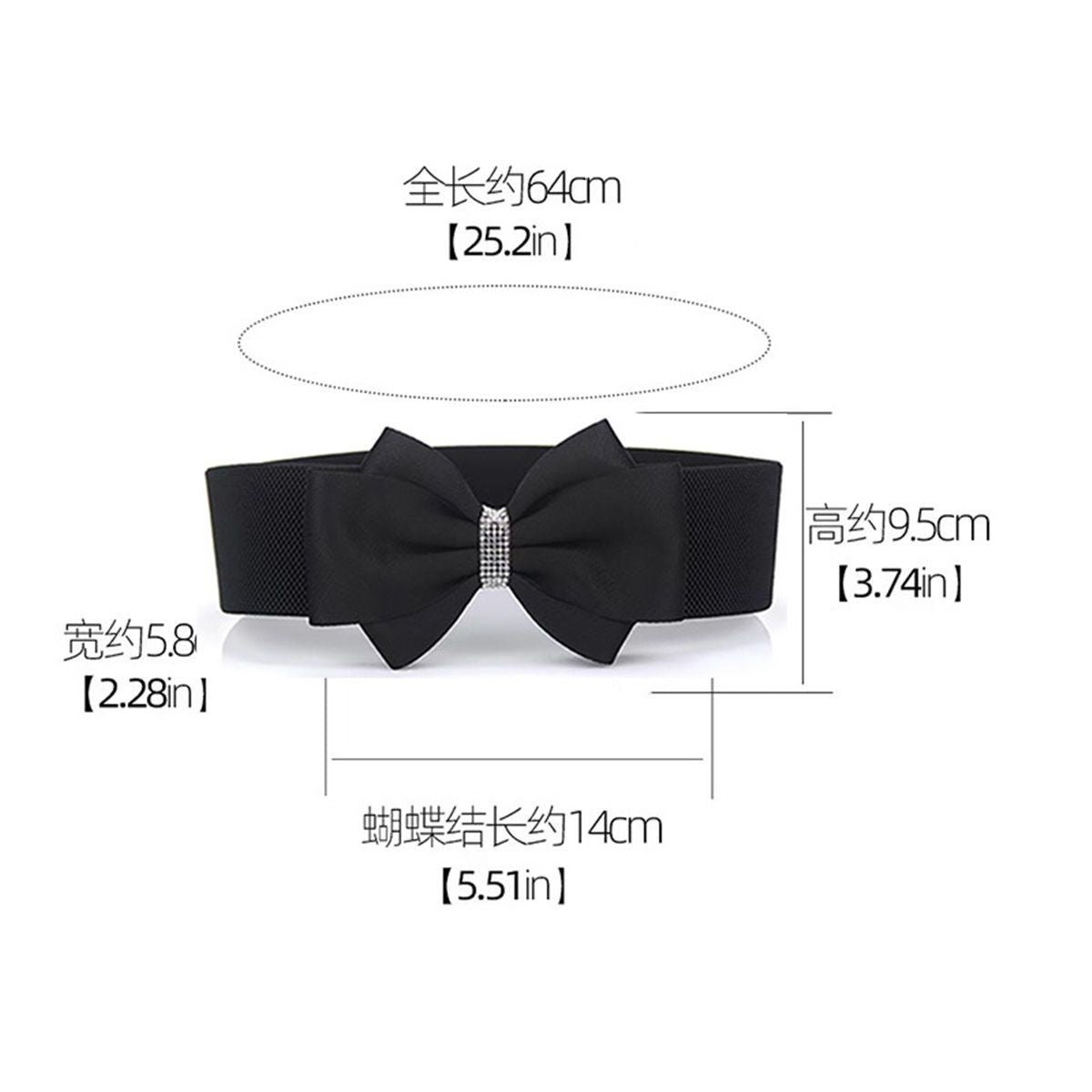 Women's Rhinestone Bow Elastic Wide Belts Stretchy Waist Buckle Belt Women's Circle Rhinestone Elastic Bow Belt Wide Stretch Belts Ladies Waist Accessories for Dress