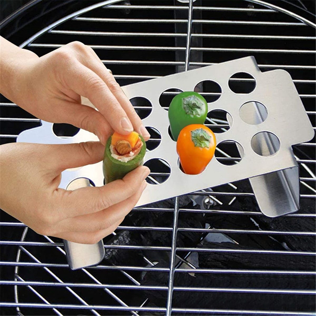 2pcs Popper Holder for Grill with Corer -18 Hole Pepper Rack and Tray with Core Tool - Perfect Popper Griller & Cooker - Dishwasher & Oven Safe pepper corer tool