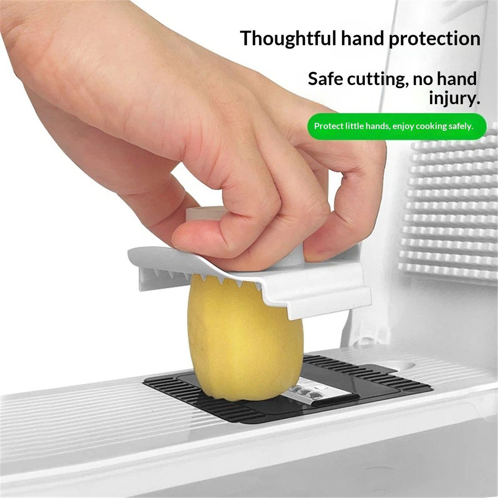 Vegetable and Fruit Chopper with  Base, Stainless Steel Blades, Dishwasher Safe Veggie Slicer, Dicer, Cutter for Onions, Potatoes, and More - White Container Included