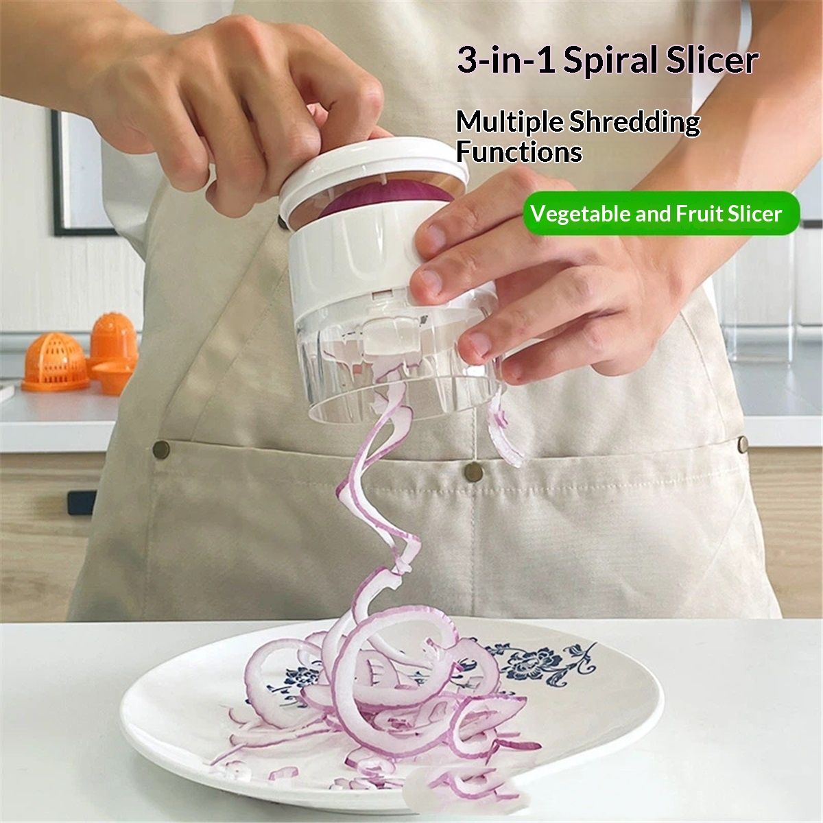 Vegetable and Fruit Chopper with  Base, Stainless Steel Blades, Dishwasher Safe Veggie Slicer, Dicer, Cutter for Onions, Potatoes, and More - White Container Included