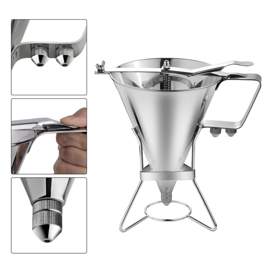 Stainless Steel Confectionery Funnels with Stand and 3 Nozzles, Commercial Grade Cake Decorating Tool Bakery Use, Precise Dispensing and Filling