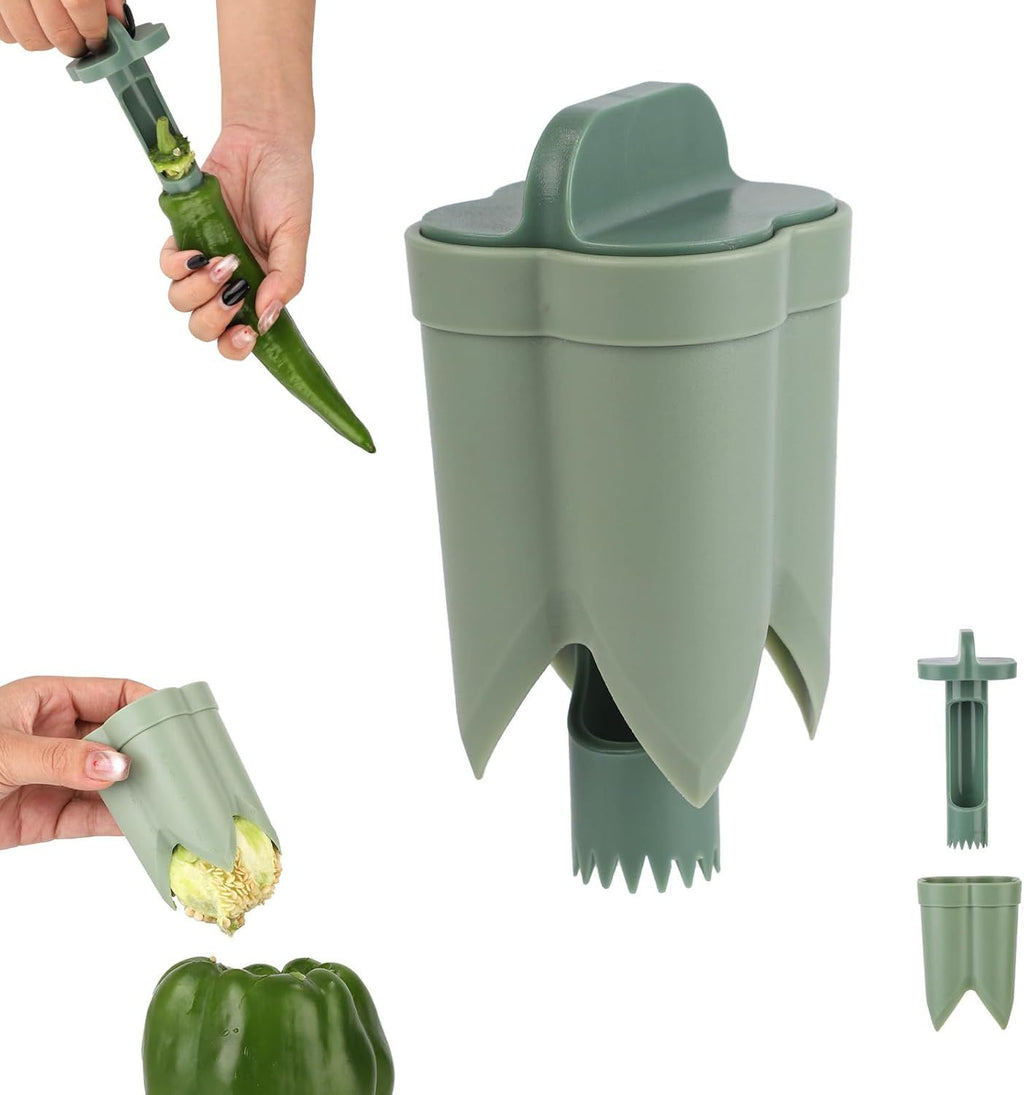 4pcs Pepper Seed Corer Remover, Upgrade 2 in 1 Bell Pepper Cutter Quickly Cutting and Deseeding Bell Pepper Corer Tool for Vegetables Kitchen Gadget