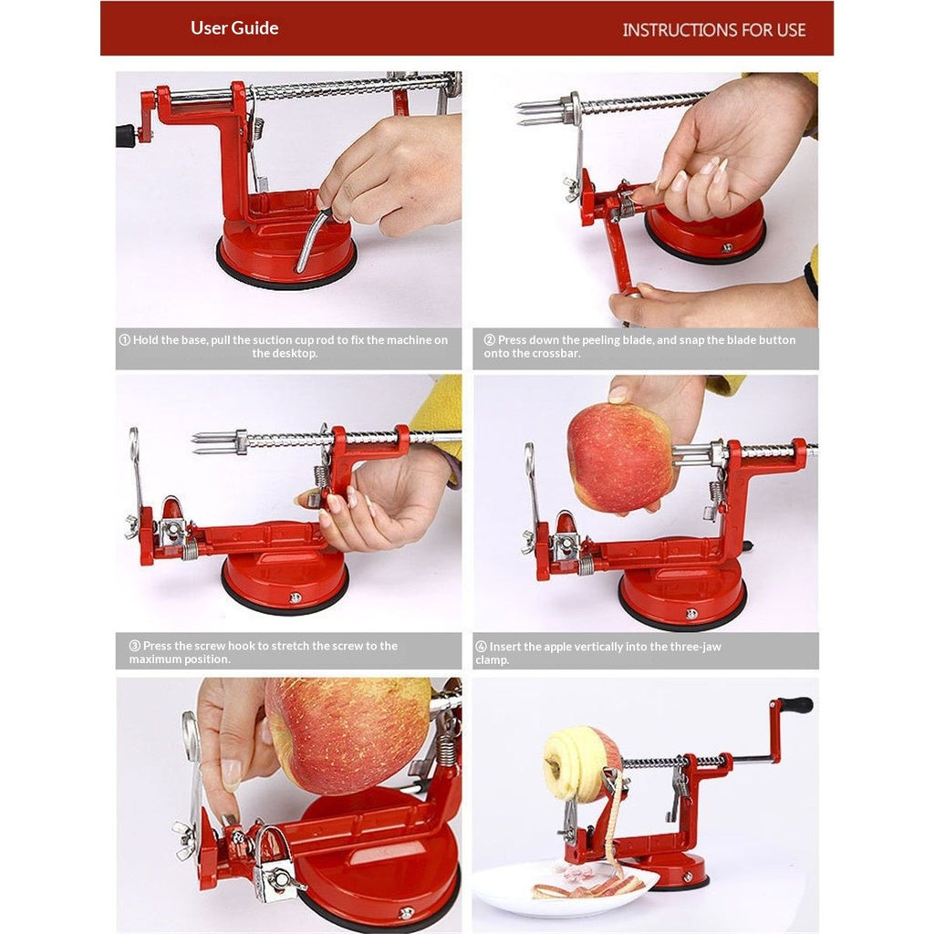Apple Peeler Slicer Corer with Stainless Steel Blades and Powerful Suction Base for Apples Pears Potatoes(Red)