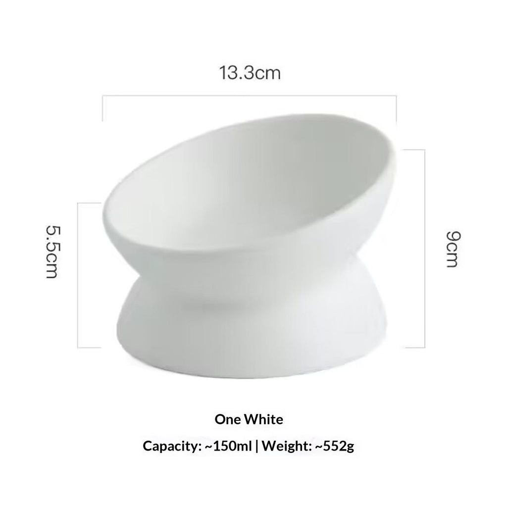 Elevated Cat Food Bowl, 5 Oz Ceramic Raised and Tilted Water Bowl, Anti Vomiting and Protect Pets' Spines Dishes for Small Dog, Fat Faced Cat, Kitten ( 2 Pack)