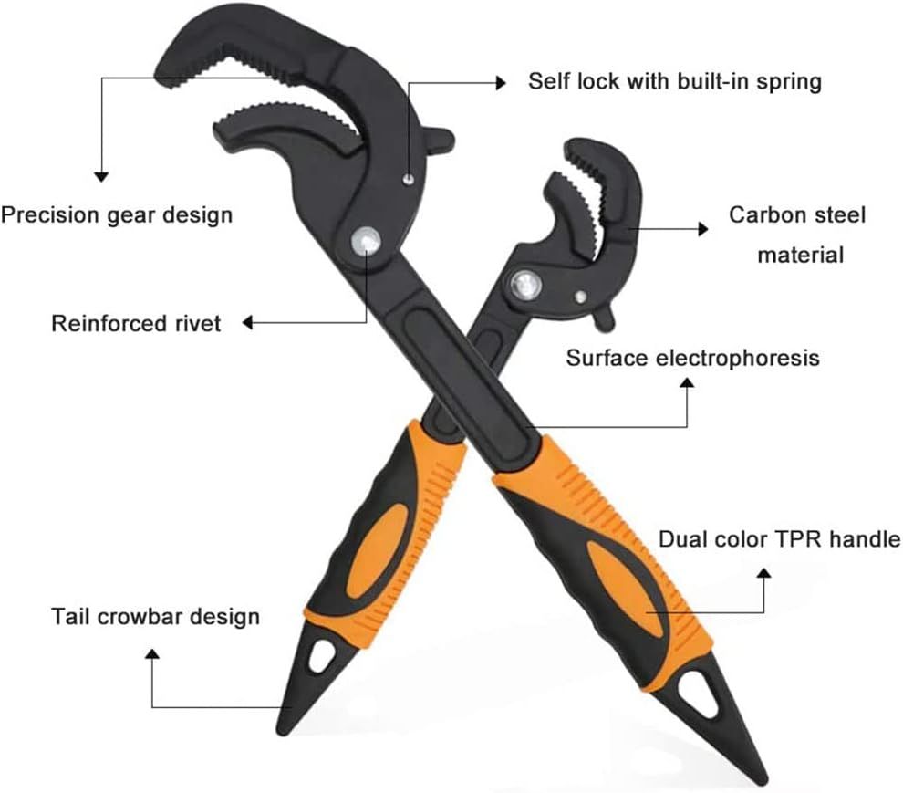 Multi-function Magic Wrench Universal Adjustable Wrenches Steel, Pipe Wrench Set 10.5 and 15-Inch,2-Piece