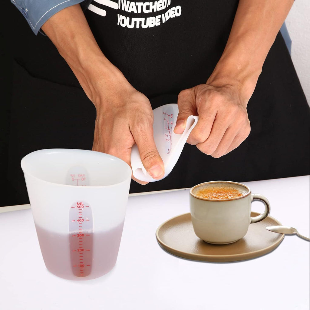 Silicone Measuring Cups (2 Cup + 1 Cup / 8 Once+16 Once) Flexible Measure Cups Chocolate Melting Squeeze Pour Baking Cup Dishwasher Safe BPA Free for Coffee Maker,Butter, 2X500 ML + 2X250 ML