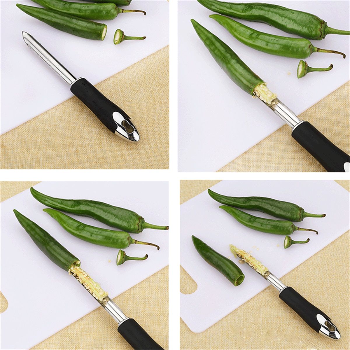 3pcs Chili Pepper Corer Stainless Steel Zucchini Cucumber Corers Special Kitchen Gadgets With Serrated Edge Easy Remove The Seeds Of Your Veggies & Fruits