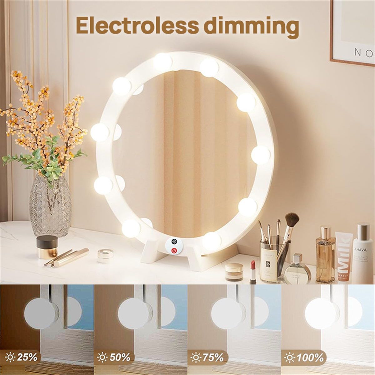 14 Bulb Vanity Lights for Mirror, Plug-in Power Adapter & Touch Dimmer, 3000-7000 K, (Mirror Not Included)