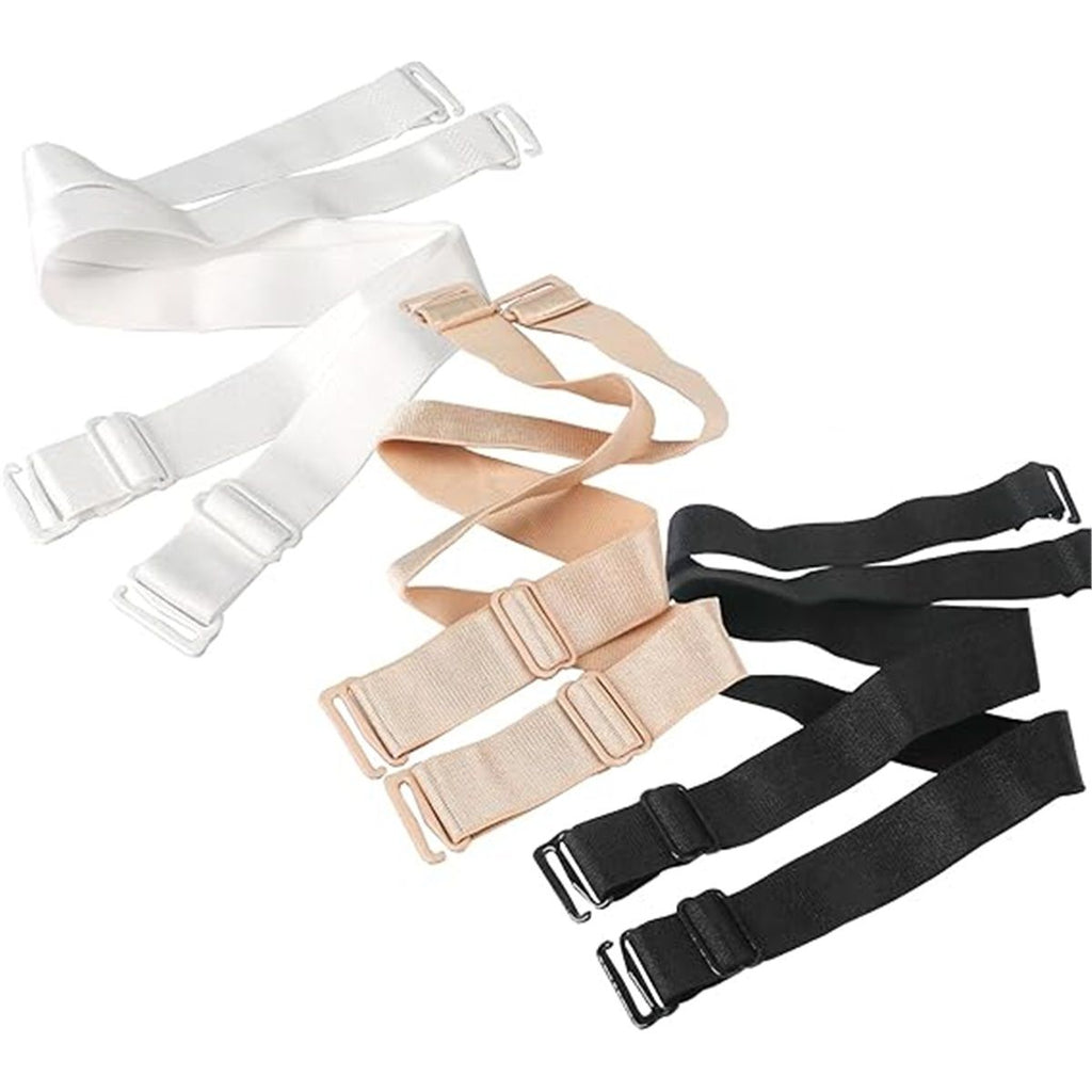 30 Pairs Bra Strap Replacement Elastic Adjustable Removable Multi Color（Black+White+Skin tone）Bra Straps Holder Racer Back Conceal Bra Straps Non-slip Elastic Cleavage Control,