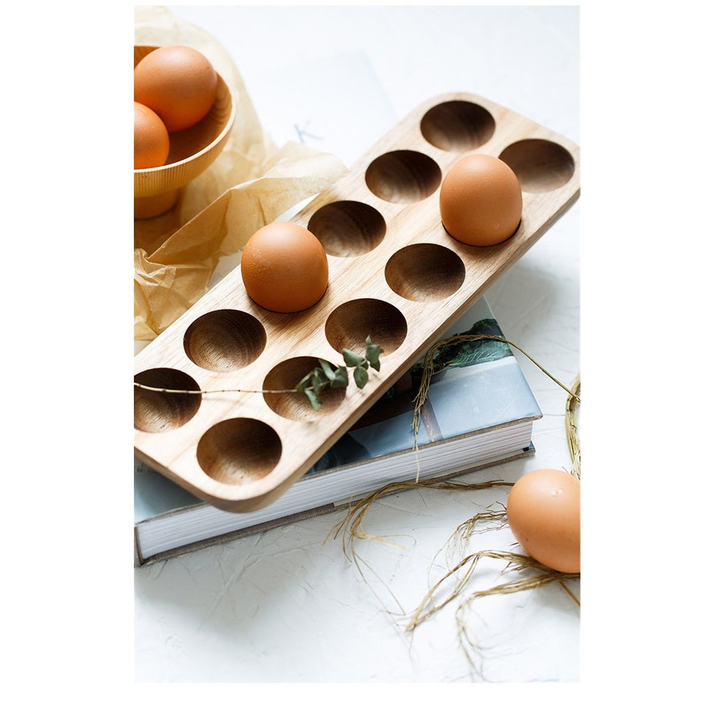 Egg Tray - Rustic Wooden Egg Holder For Eggs Usable in Kitchen Refrigerator, or Countertop for Display or Storage - Easy to Clean… (12 Eggs)