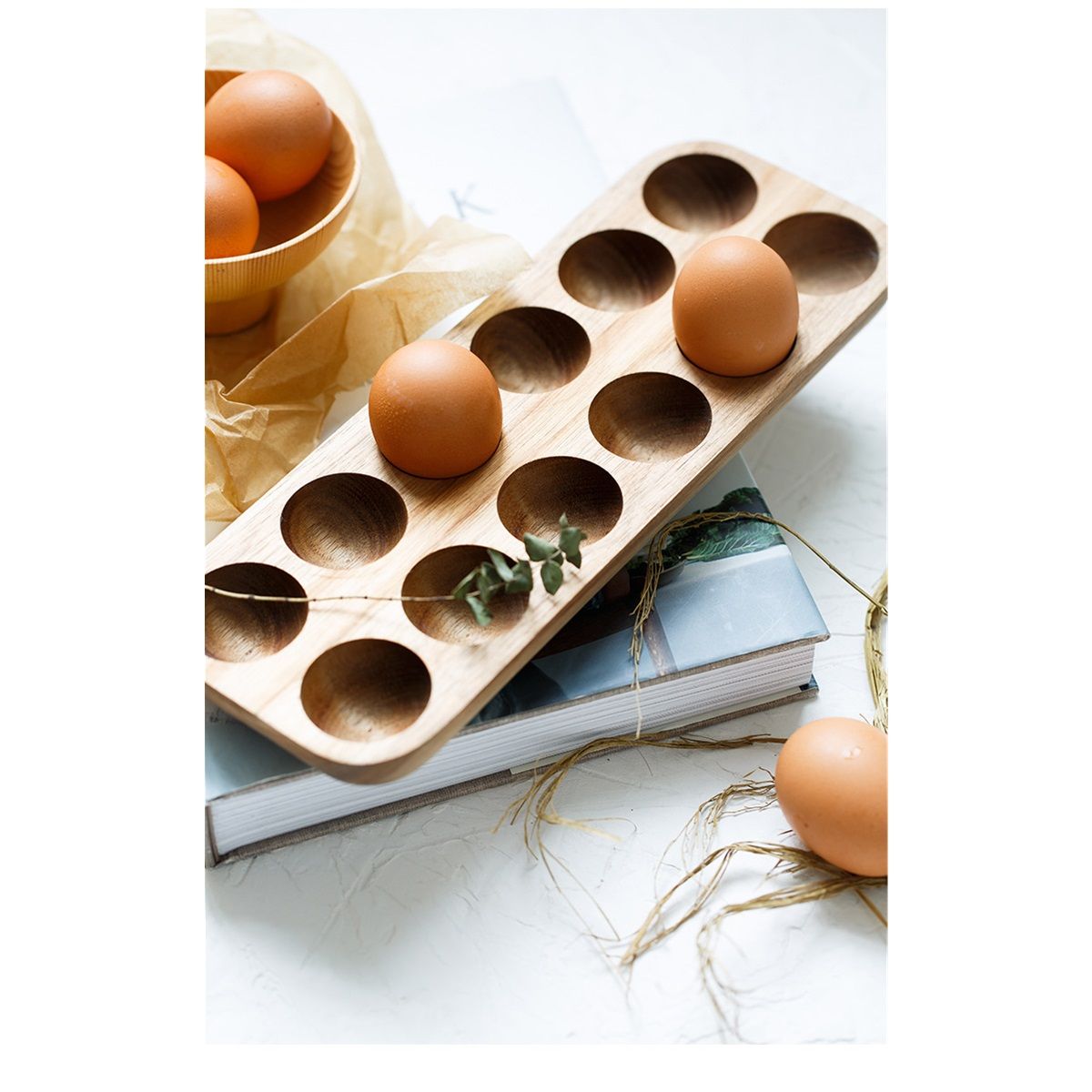 Egg Tray - Rustic Wooden Egg Holder For Eggs Usable in Kitchen Refrigerator, or Countertop for Display or Storage - Easy to Clean… (12 Eggs)