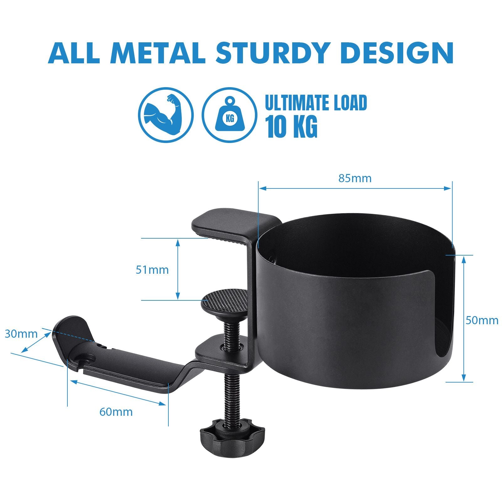 2 in 1 Desk Cup Holder with Headphone Hanger, Anti-Spill Cup Holder for Desk or Table, Easy to Install, Sturdy and Durable, Enough to Hold Coffee Mups, Water Bottles, Headphones
