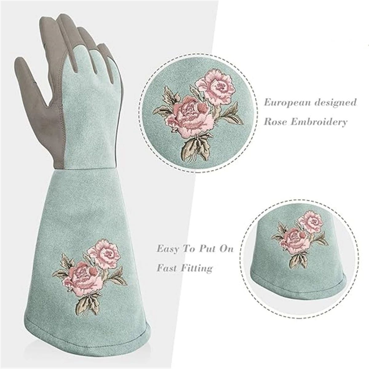 Rose Pruning Gloves Thorn Resistant, Embroidery Gardening Gloves with Extra Long Forearm Protection （S）