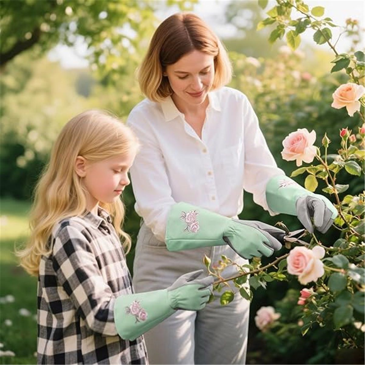 Rose Pruning Gloves Thorn Resistant, Embroidery Gardening Gloves with Extra Long Forearm Protection （S）