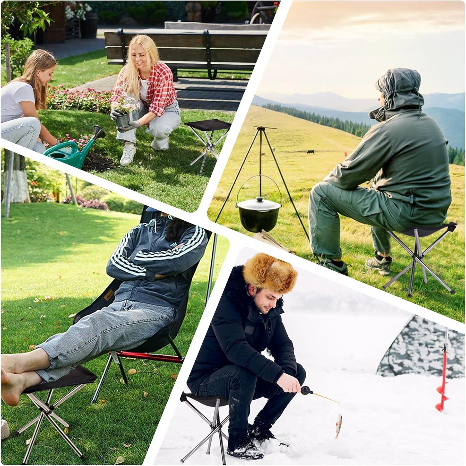 Portable Stool,  Folding Chair, Telescopic Compact Foldable Stool with Carry Bag for Camping, Hiking, Outdoor Concert