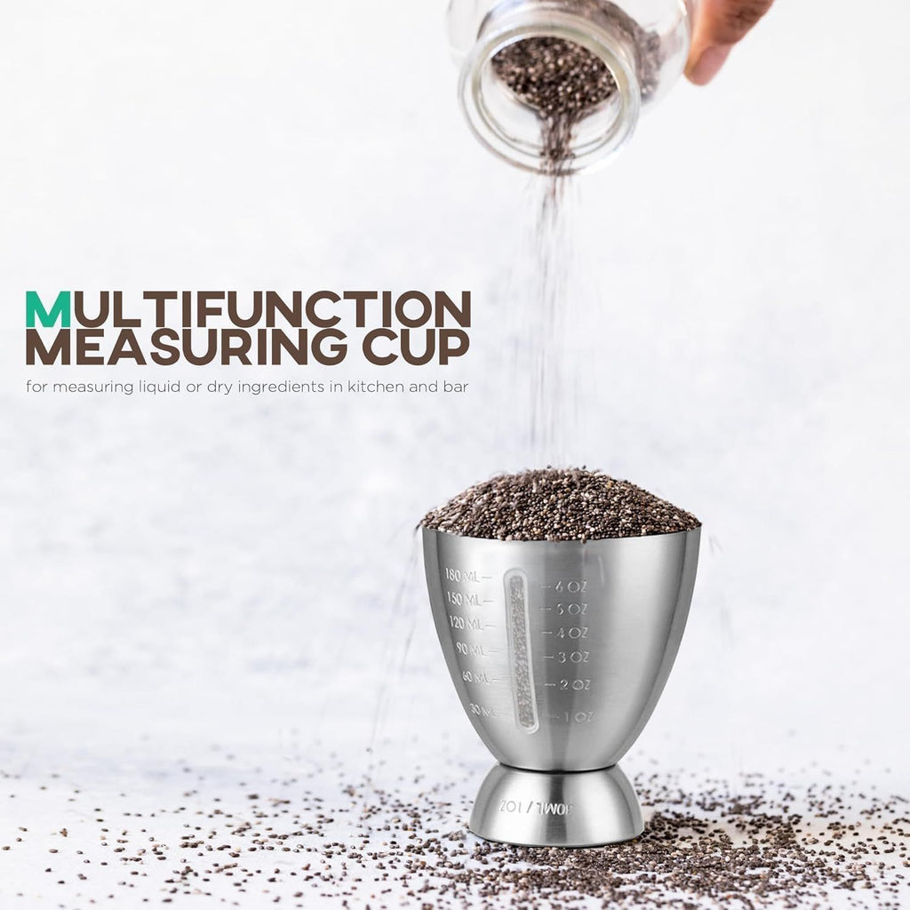 18/8 Stainless Steel Double Jigger for Bartending, Cocktail Measuring Jigger for Bartender with Graduated Marking 1 oz to 6 oz Heavy Duty Shot Measure Cup  (Set of 2)