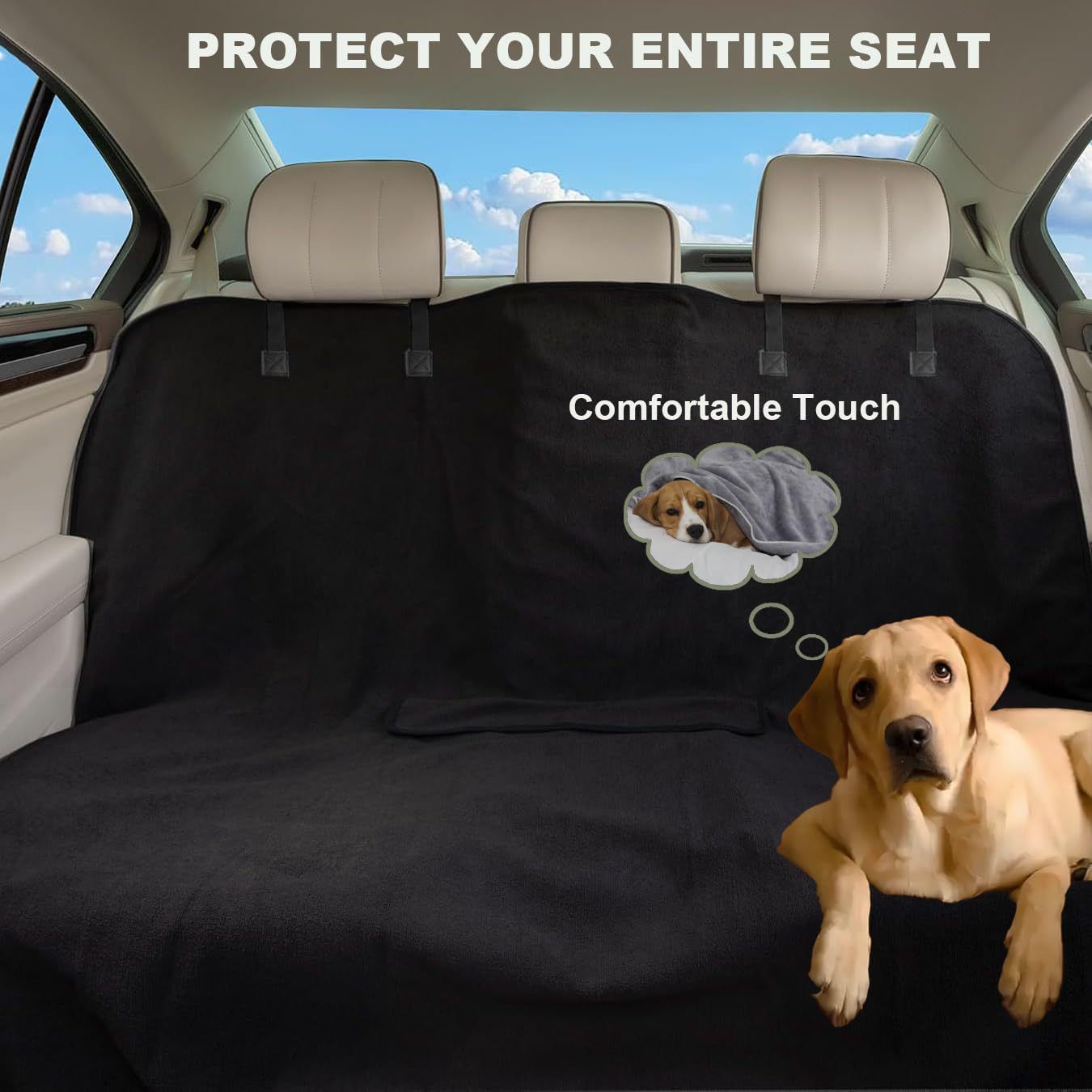 Back Seat Cover for Car Trucks Van SUV,Waterproof Rear Bench Towel Seat Covers for Dogs and Kids,Automotive Backseat Protector (Black)