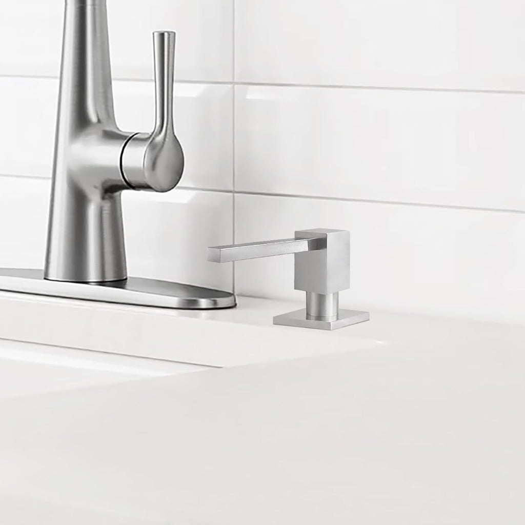 Sink Soap Dispenser for Kitchen Sink Brushed Nickel, All Brass Built-in and Refill from Top Design,Metal Hand Soap & Dish Soap Copper Pump
