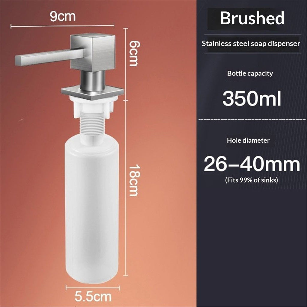 Sink Soap Dispenser for Kitchen Sink Brushed Nickel, All Brass Built-in and Refill from Top Design,Metal Hand Soap & Dish Soap Copper Pump