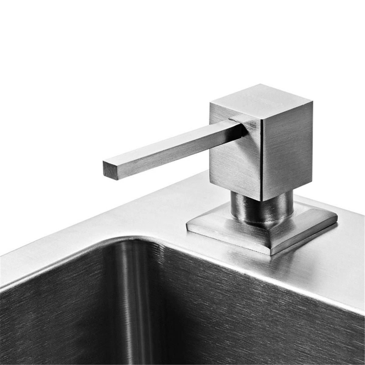 Sink Soap Dispenser for Kitchen Sink Brushed Nickel, All Brass Built-in and Refill from Top Design,Metal Hand Soap & Dish Soap Copper Pump