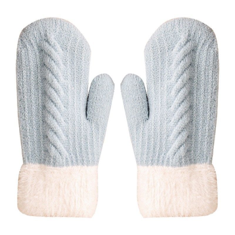 Winter Twisted Cable Knit Women's Gloves with Fleece Lining Thickened Plush Gloves,Soft/Warm for Cold