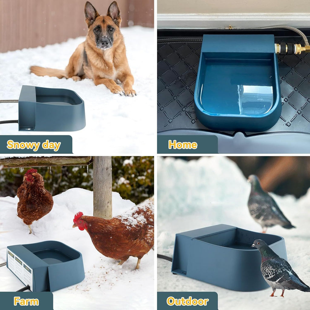 Automatic Water Dispenser for Dogs with Heater, Outdoor and Indoor, 2L Heated Water Bowl, Heated Watering Trough for Cats Chickens Rabbits Birds Bath Auto-Fill