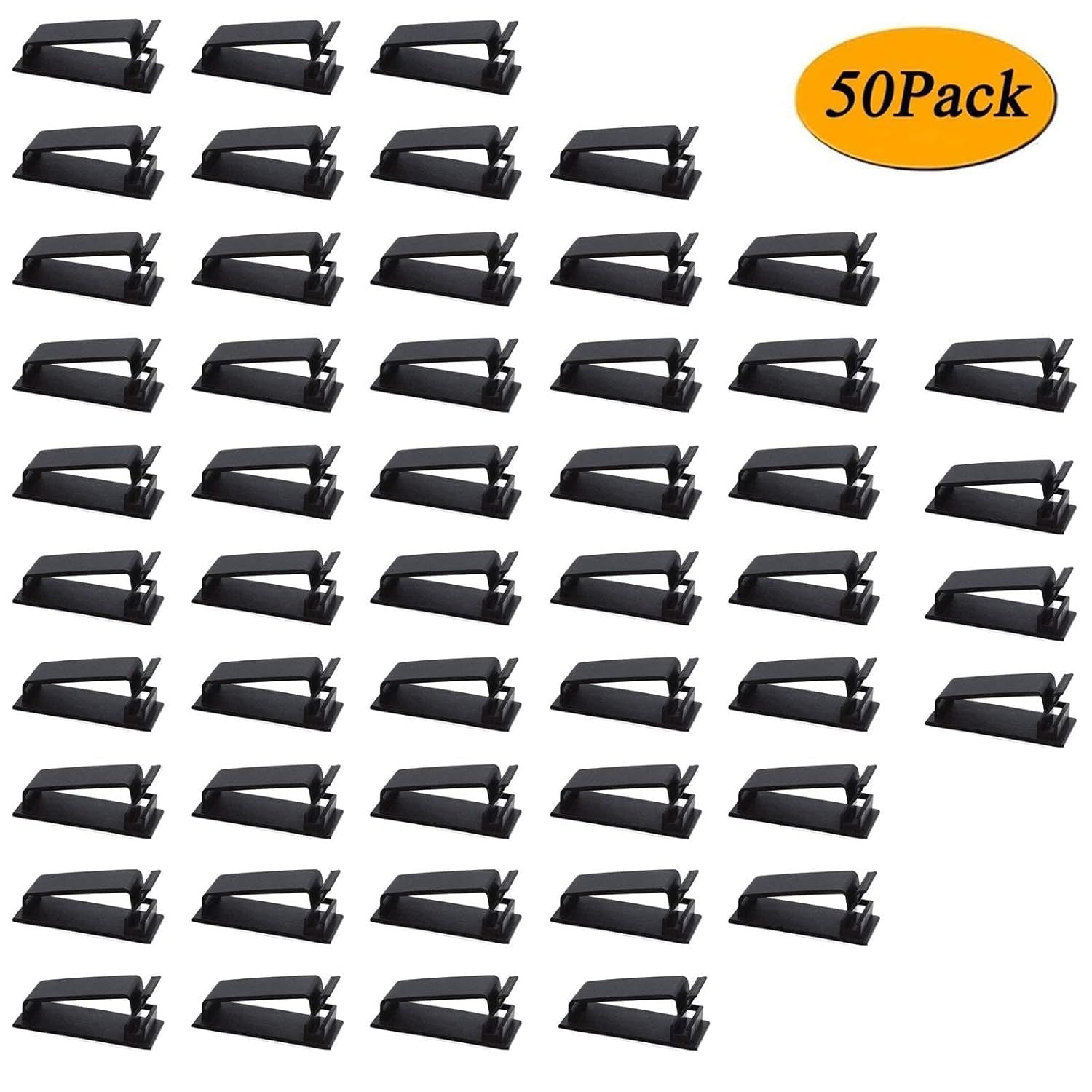100Pcs Self Adhesive Cable Management Clips, Cable Organizers Wire Clips Cord Holder for TV PC Ethernet Cable under Desk Home Office (Black)